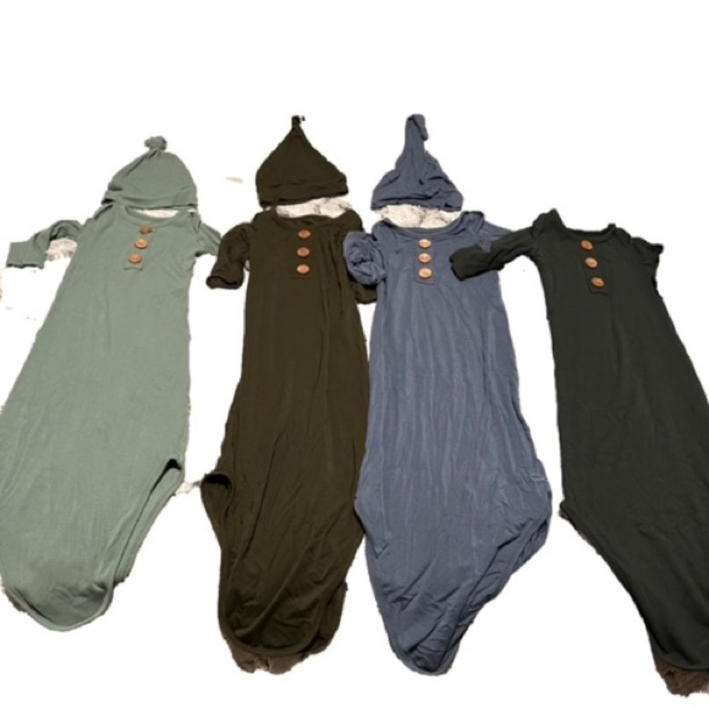 Caden Lane Lot of 4 Green and Blue Baby Knot Gown & Hats